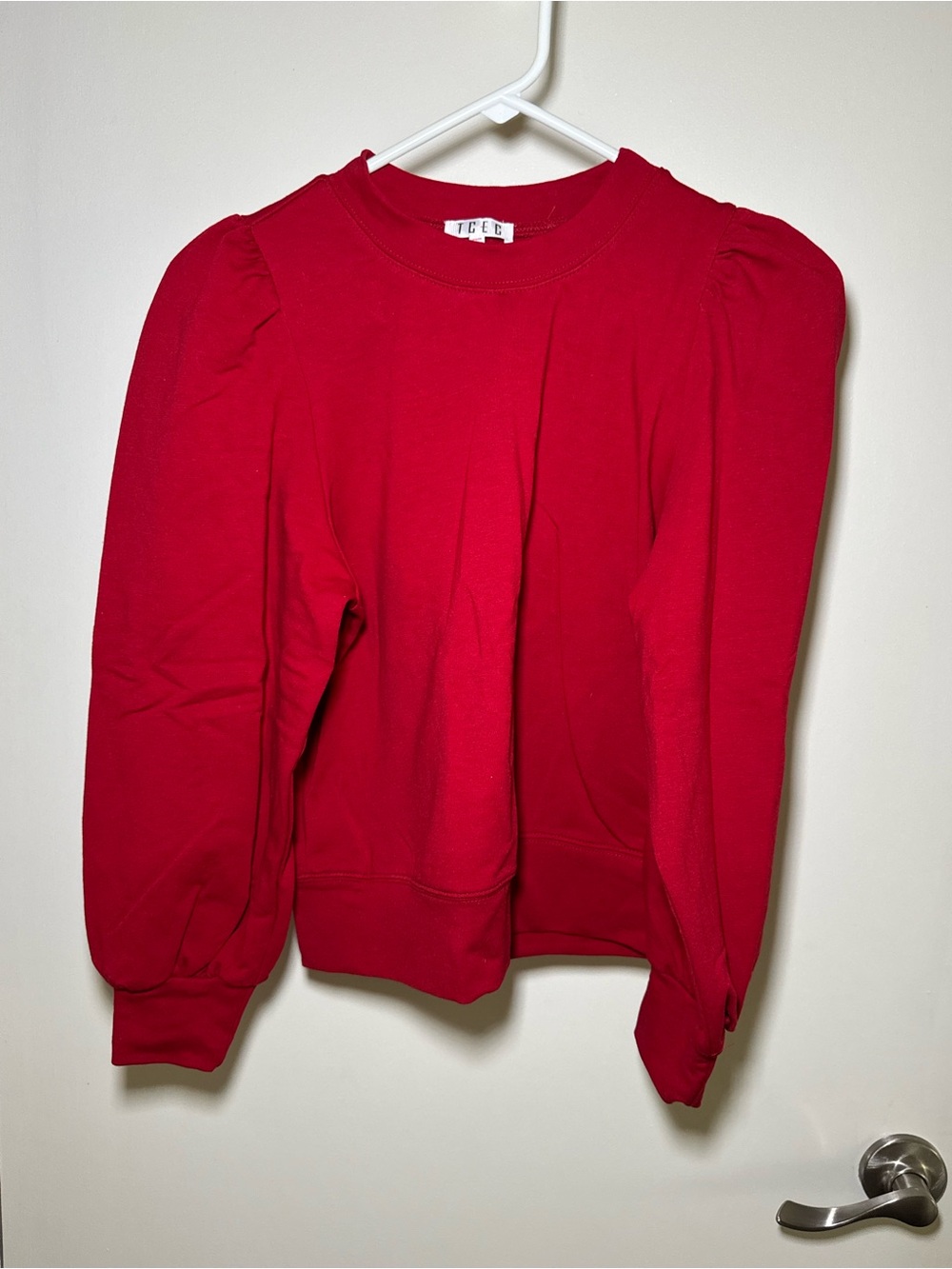 TCEC Red Puff Sleeve Crewneck Sweatshirt - Women's